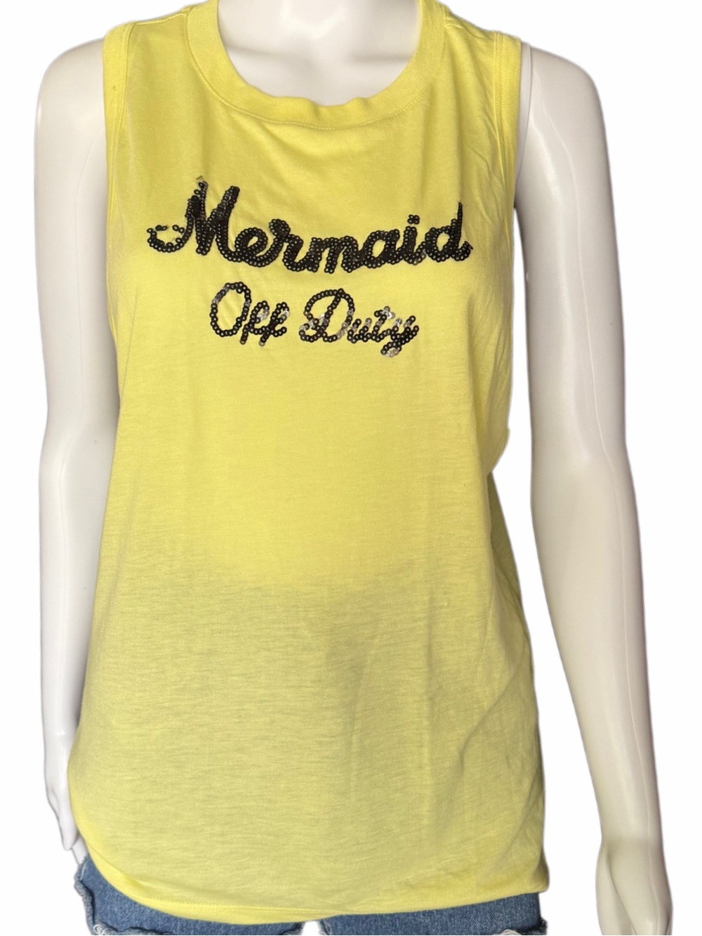 Freeze Mermaid Off Duty Tank Too Womens M Yellow Sequin Graphic NWT